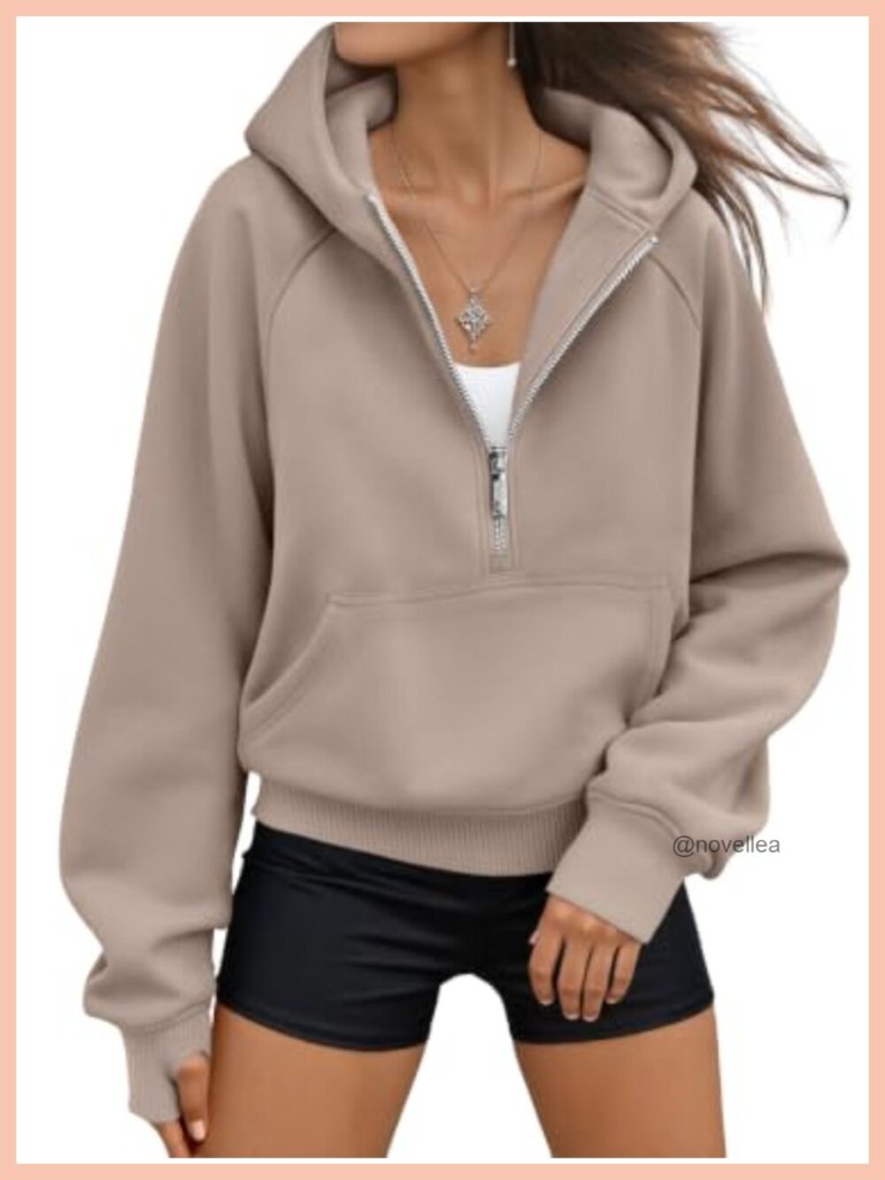 Half Zip Crop Hoodie Fleece Lined Pullover Long Sleeve Athletic Workout